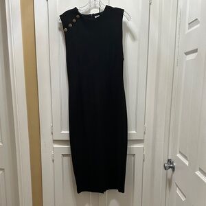 Zara black midi dress sleeveless with gold button detail size L new
